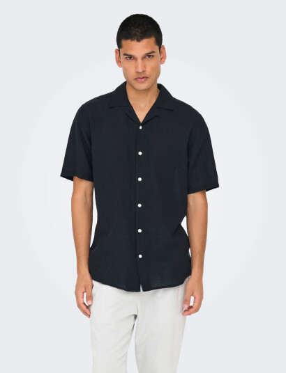 ONLY & SONS Onscaiden Life Ss Solid Resort Linennoos - Black - XS