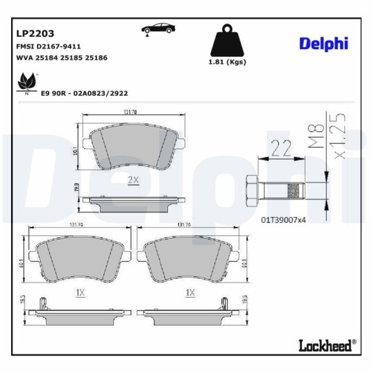Bremseklosser DELPHI LP2203 Bremseklosser DELPHI LP2203