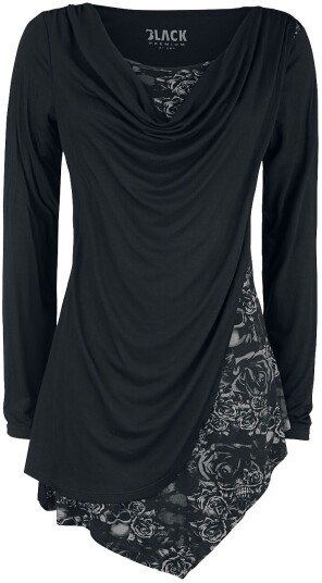 Black Premium by EMP Langermet skjorte Svart Langermet Skjorte med Waterfall Neckline og Print XS til 5XL Damer svart