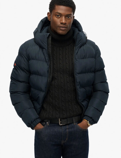 Superdry Hooded Sports Puffer Jacket   Navy   S