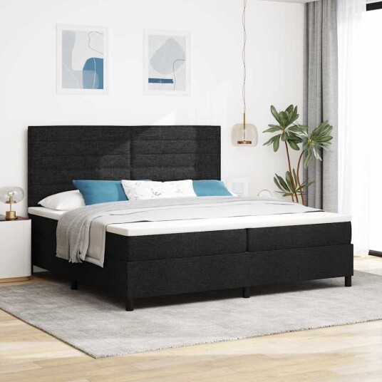 Box Spring Seng med Madrass & LED i Svart 200x200 cm Stoff