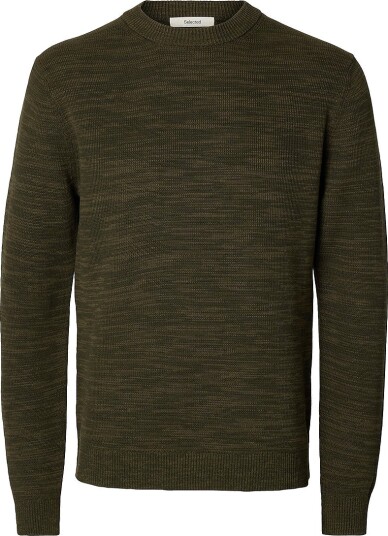 Selected Slmdane Ls Knit Structure Crew Neck Noos   Khaki green   L