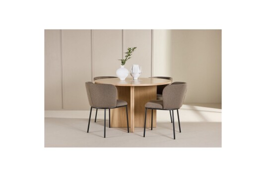 Venture Home Spisegruppe Strada Rund 120/170 cm Hvit med Edina Stoler 4 stk Svart / Brun 4 stk Svart / Brun