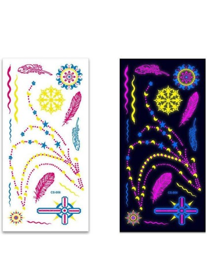 Ark med Fluorescerende Kors Slanger Fjær og Andre Tatoveringer UV Fake Tattoo