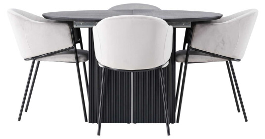 Venture Design Matilda & Evelina spisegruppe Grå/svart 4 stoler & bord 130 cm