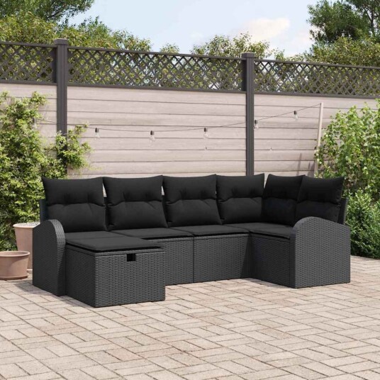vidaXL Sofa sett 6 stk. Svart polyrotting