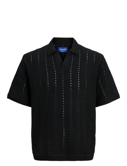 Jack & Jones Jorparos Knit Easter Ss Crochet Polo Jnr Black 140