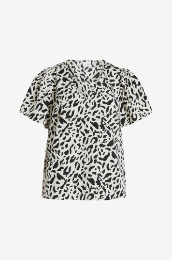 Vila - Topp viMathilde S/S V-neck Flounce Top - Beige