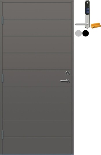 Ytterdør Bygg1 Tau med Yale Entrus BxH: 100x210 cm, Høyre, NCS S-6500-N, Grå, Yale Sølv