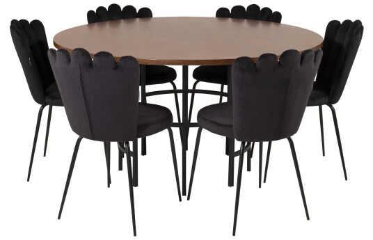 Venture Design Copenhagen & Limhamn spisegruppe Brun/svart 6 st stoler & bord 140 cm