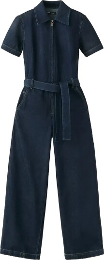 Mango Belt Denim Jumpsuit Navy XS