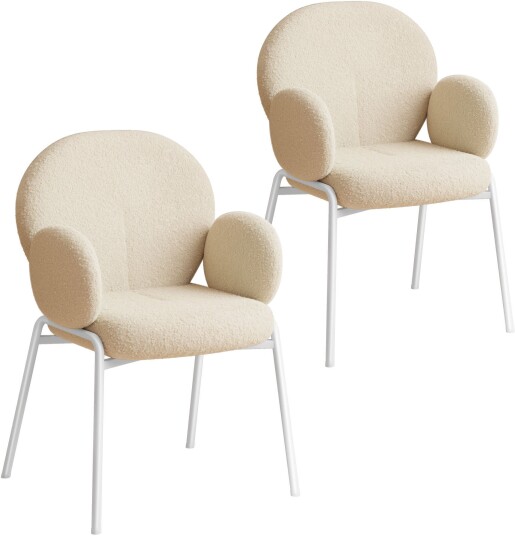 Tectake Stol Scandi Bouclé-stoff 2 stk - krem