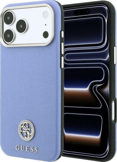 GUESS Grained Round Strass Logo MagSafe Case for iPhone 18 Pro Max / 17 Pro Max - Blue