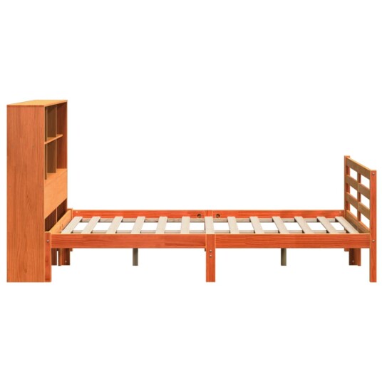 Seng med bokhylle uten madrass voksbrun 120x190 cm heltre 8721158606983
