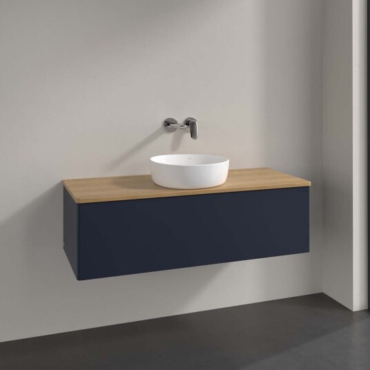 Villeroy & Boch Antao Servantskap med 1 skuff 120x50x36 cm m/lys Blå Matt/Eik Villeroy & Boch Antao Servantskap med 1 skuff 120x50x36 cm m/lys Blå Matt/Eik