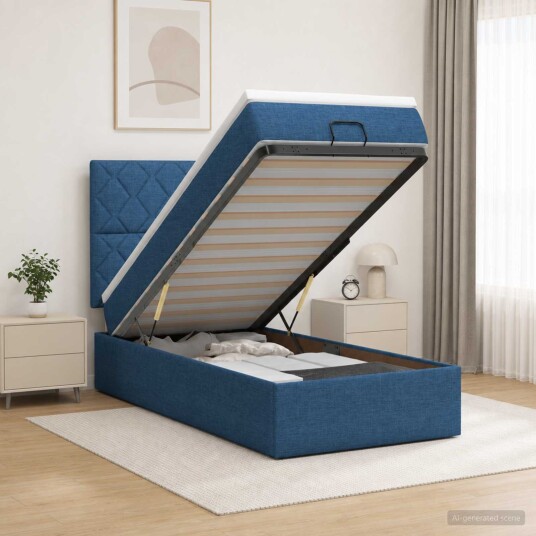 vidaXL Ottoman Seng med Madrass og LED Blå 90 x 190 cm Stoff