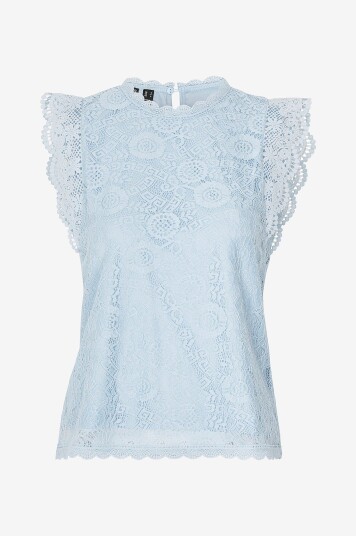 pieces - Topp pcOlline SL Lace Top - Blå