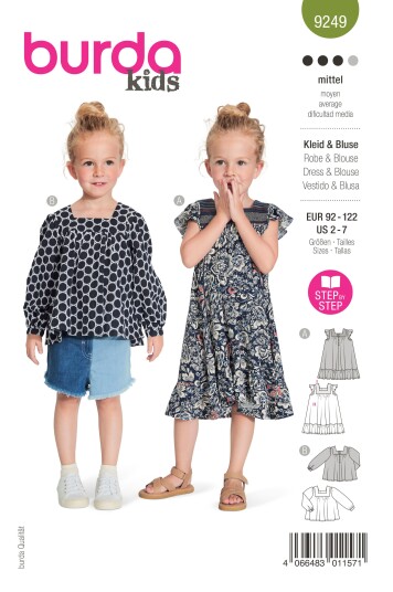 Burda 9249 - Kjole & Bluse EUR: 92-122, US: 2-7