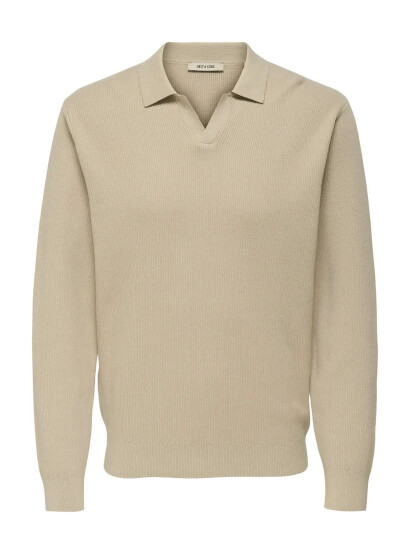 ONLY & SONS Onsphil Reg 12 Struc Split Neck Knit - Beige - XXL