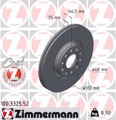 Bremseskive ZIMMERMANN 100.3325.52 Bremseskive ZIMMERMANN 100.3325.52