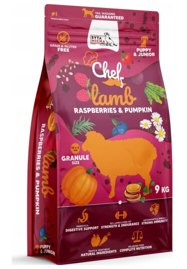 Syta Micha Chef Puppy Lamb Raspberries And Pumpkin Tørfoder Til Hunde 9Kg