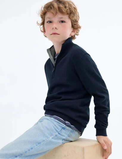 Mango Zip Neck Jumper Navy 9-10 Mango Zip Neck Jumper Navy 9-10