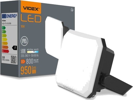Videx 10W LED lyskaster   95lm/W IP65 5000K sort utendørs   Kulør : Nøytral