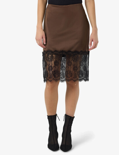 NOISY MAY Nminferno Mw Short Satin Lace Skirt Brown L