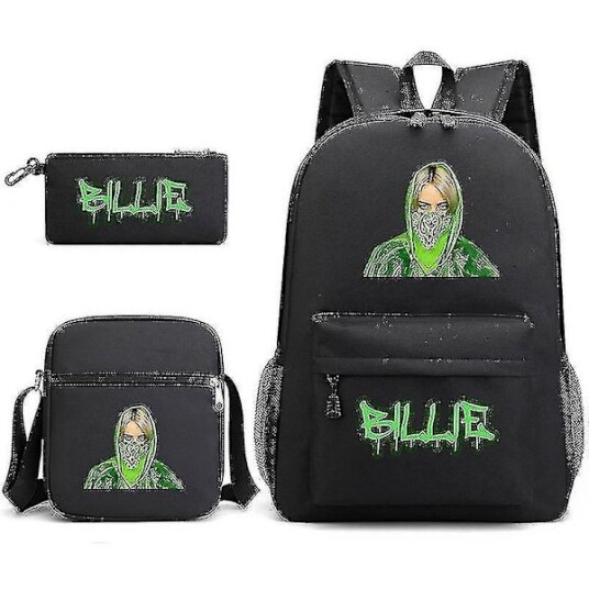 3 stk/sett Billie Eilish Skoleveske Ryggsekk Med Pennal Messenger Bag 3 stk/sett Billie Eilish Skoleveske Ryggsekk Med Pennal Messenger Bag