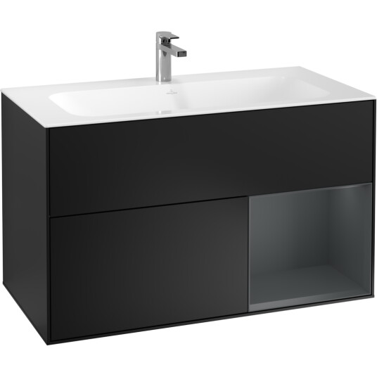 VILLEROY & BOCH FINION SERVANTSKAP 100 SVART MATT LAKK M/LYS HØYRESTILT MIDNATTSBLÅ HYLLE VILLEROY & BOCH FINION SERVANTSKAP 100 SVART MATT LAKK M/LYS HØYRESTILT MIDNATTSBLÅ HYLLE