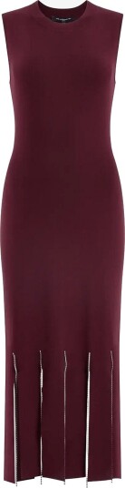 French Connection Silas Beaded Fringe Knit Dress - CHERRY LIQUEUR - L