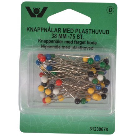 Vj Green Pins med plasthode Ass farger 38mm 75 stk