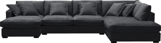 Rossita Lyx 5 seters venstrevendt U formet ekstra dyp sofa med divan og sjeselong i chenille Svart