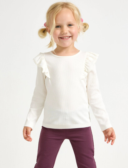 Lindex Top L S Rib With Frill - White - 98
