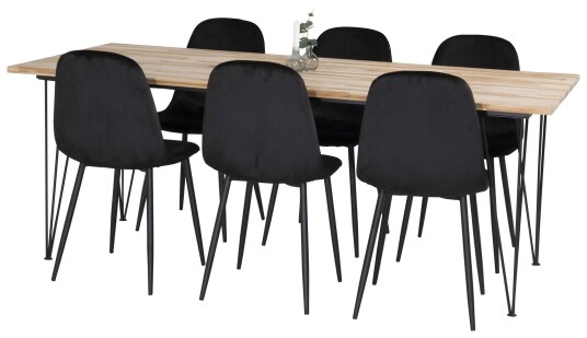 Venture Design Bali & Polar spisegruppe Natur/svart 6 st stoler & bord 200 x 90 cm