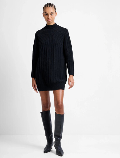 French Connection Kezia Recycled Mock Rib Dress - Black - L