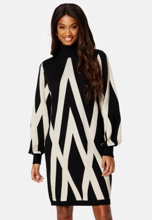 Object Collectors Item Ray L/S Knit Rollneck Dress Black Pattern:SANDSH M Object Collectors Item Ray L/S Knit Rollneck Dress Black Pattern:SANDSH M