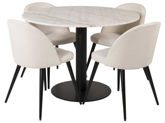Venture Design Estelle & Velvet spisegruppe Hvit/beige 4 st stoler & bord 106 cm