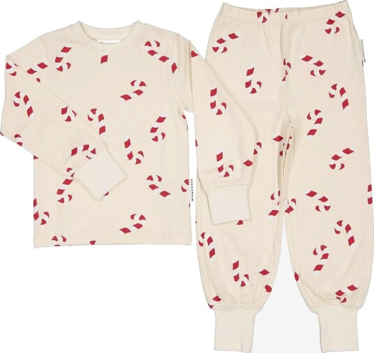 Geggamoja Two Piece Pyjamas - BEIGE CANDYCANE - 74/80