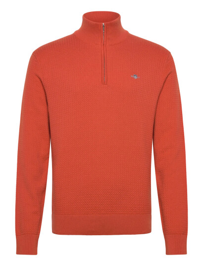 GANT Textured Cotton Half Zip - Orange - XXXL