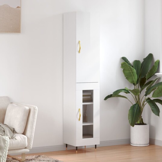 vidaXL Highboard høyglans hvit 34,5x34x180 cm konstruert tre 8720845484491