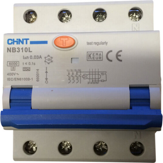 Chint JORDFEILAUTOMAT 3+N P 25A B-KAR 30 mA 6kA 4 mod TN 400V - 1600497