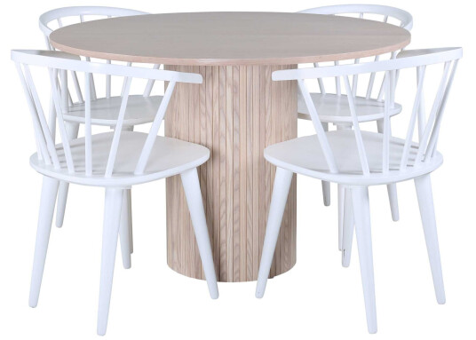 Venture Design Bianca & Bobby spisegruppe Hvit/whitewash 4 stoler & bord 110 cm