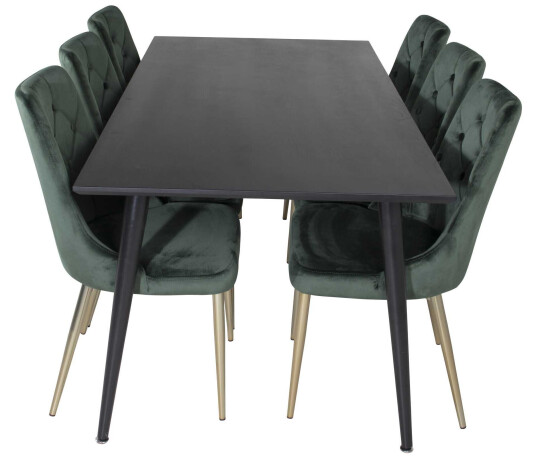 Venture Design Dipp & Velvet spisegruppe Svart/grønn 6 st stoler & bord 180 x 90 cm