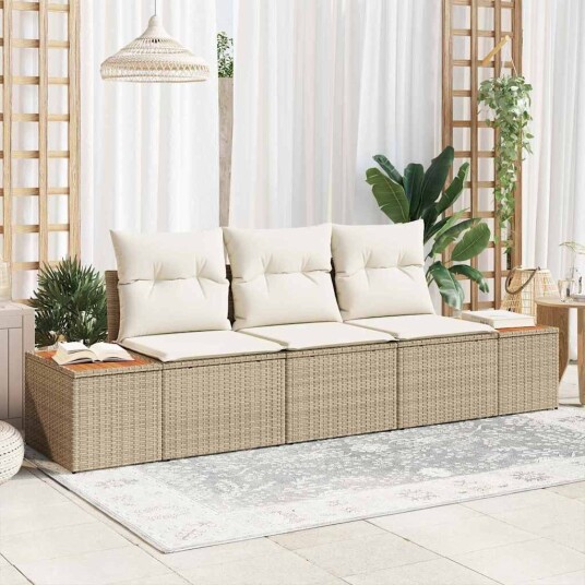 3-delt hagesofa-sett med puter beige poly rotting akacia