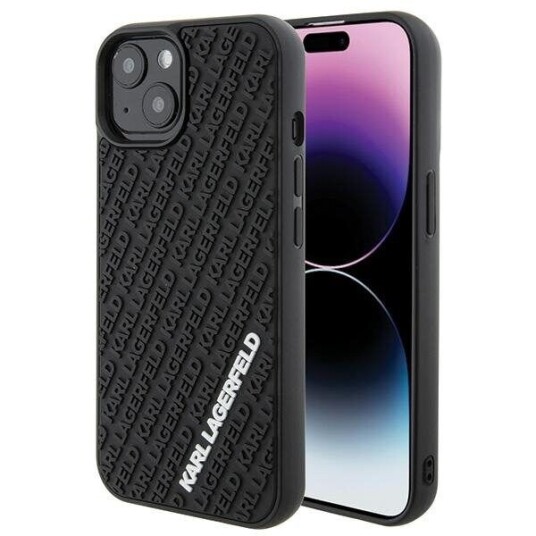 Karl Lagerfeld Mobildeksel til iPhone 15 3D Gummietui Multi Logo - Svart