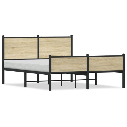 Sengeramme i metall med hode- og fotgavl sonoma eik 137x190 cm 8721102954900