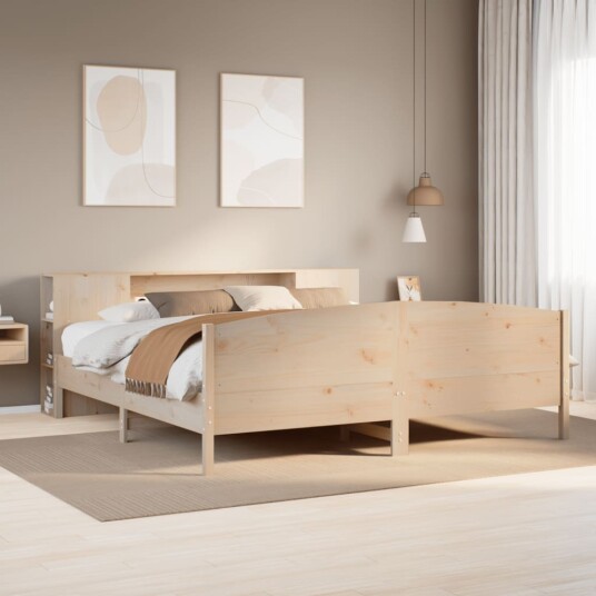 Seng med bokhylle uten madrass 200x200 cm heltre furu 8721158618405