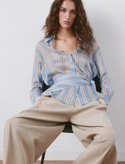 Mango Striped Handkerchief Shirt Blue L