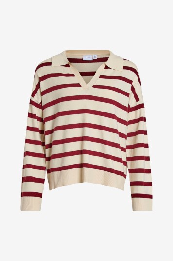 Vila - Topp viAmanda L/S Striped Polo Top - Rød